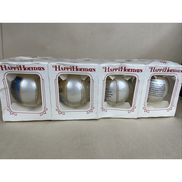 4 Rare VTG 80s 90s New Happy Holidays Aircraft Flight History Bulb Ornaments USA - Picture 2 of 16